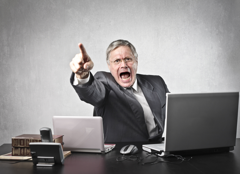 toxic workplace: boss yelling from his desk