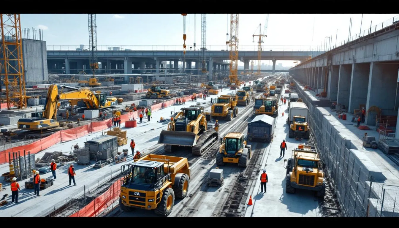 Large infrastructure job with modern equipment and safety protocols