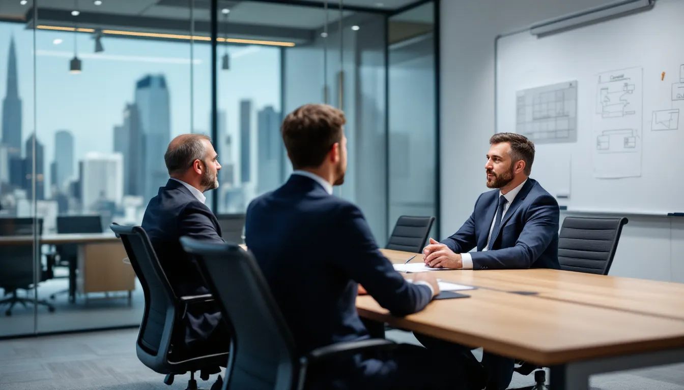 Panel interview with construction executives discussing project management, safety, and compliance.