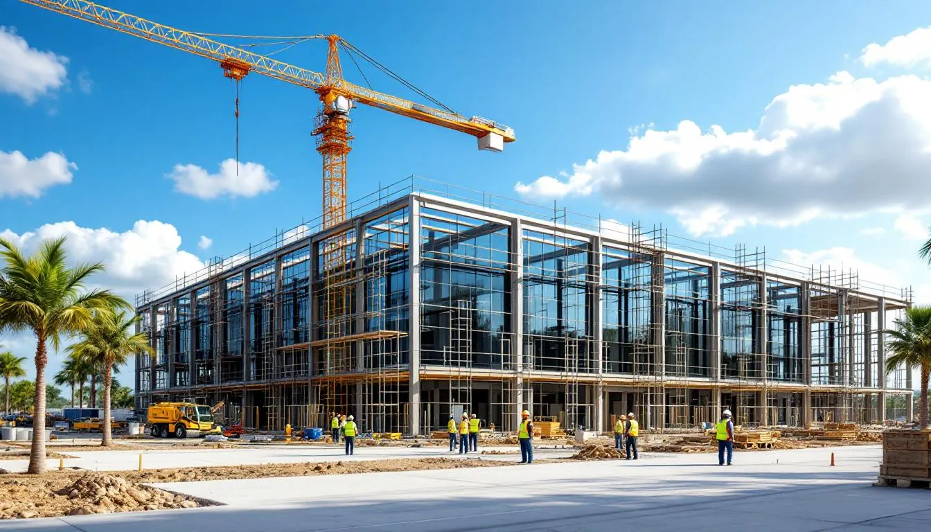 Florida data center under construction with cranes and mechanical equipment, showing strong hiring demand for construction professionals.
