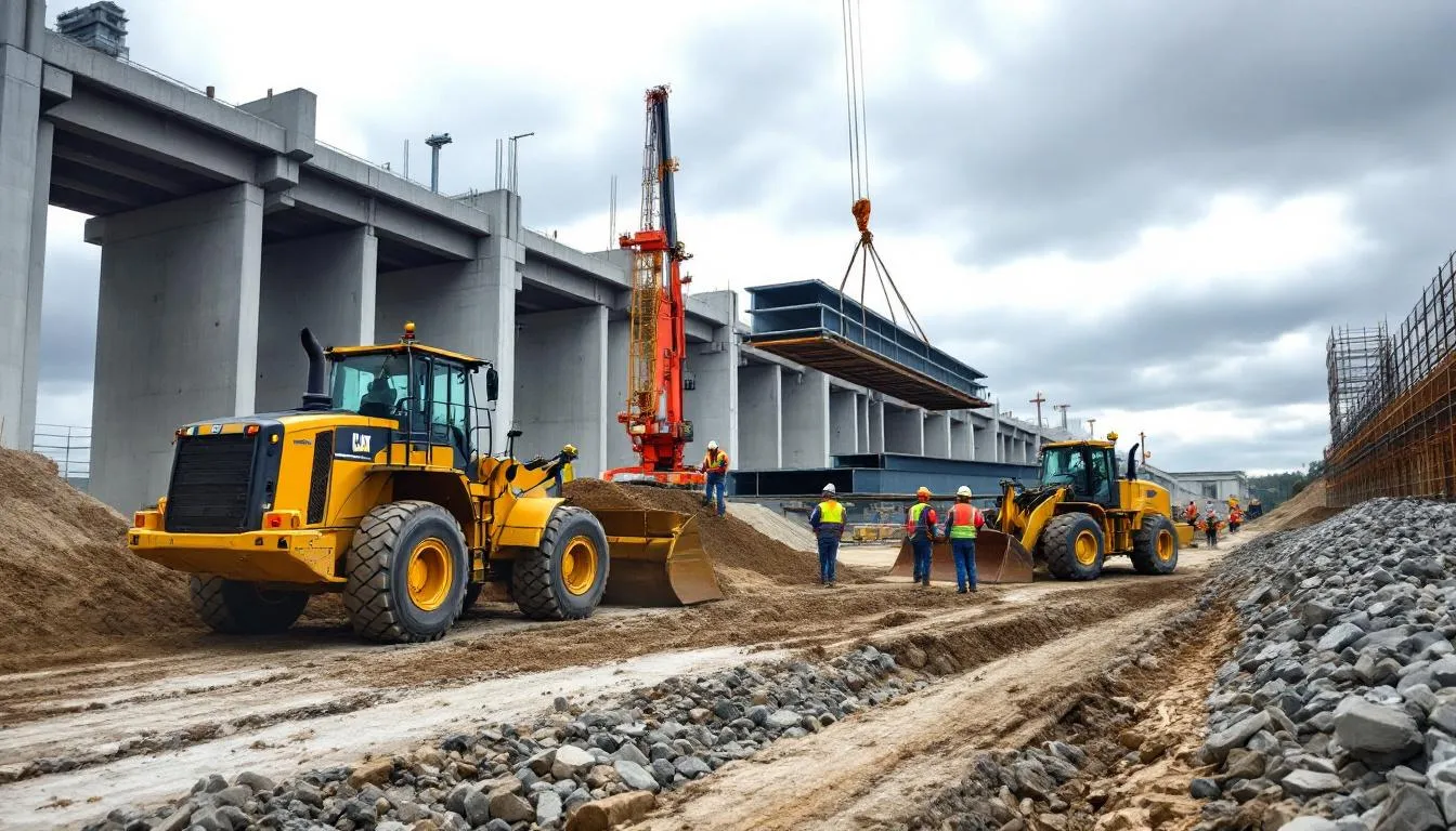 Michigan infrastructure crew operating heavy equipment on a highway project.