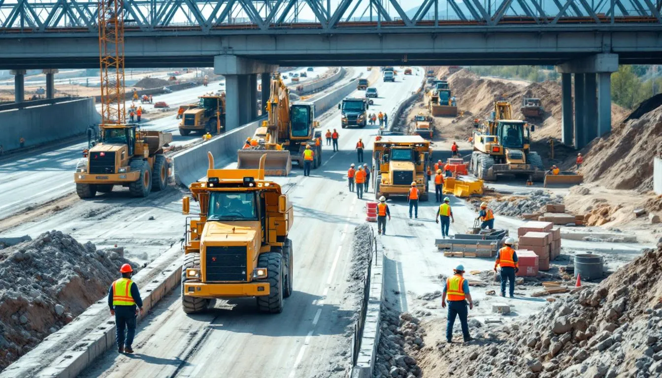 A construction site bustling with activity, featuring crews operating heavy machinery and equipment as they work on a large-scale infrastructure development project. This effort is part of the ongoing global data center boom, which includes the construction of massive data centers to accommodate increasing data center capacity and demand.