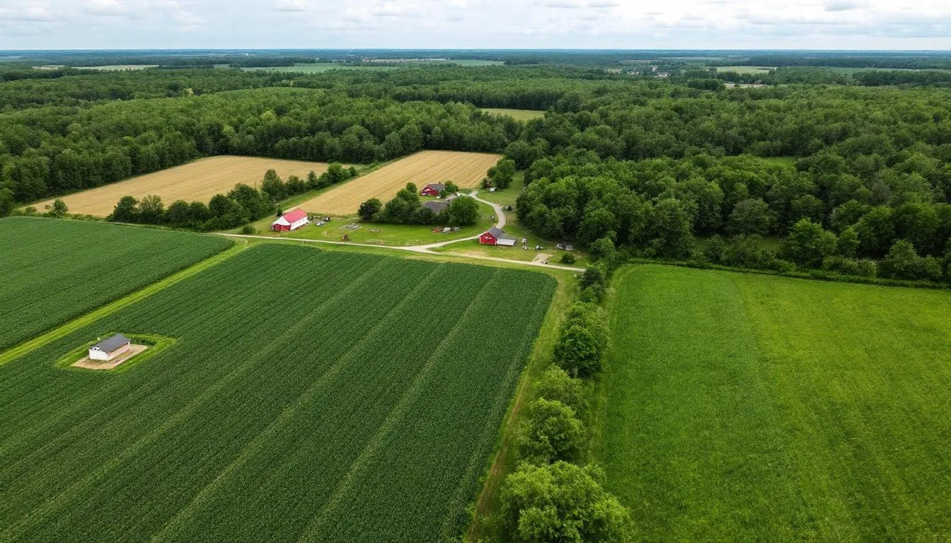 Aerial view of rural Michigan landscape supporting farmland conservation and future economic development.