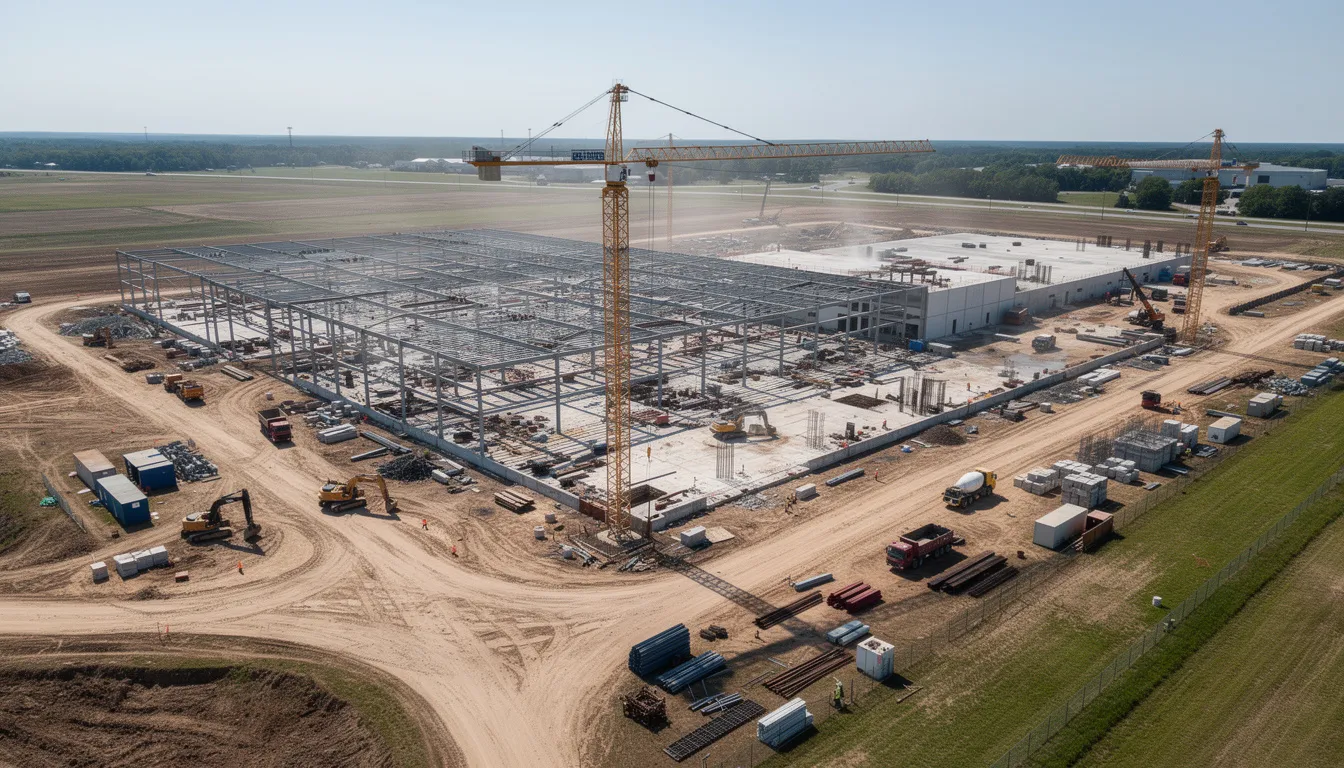 Large-scale data center construction reflecting capacity concentration driven by AI and cloud demand