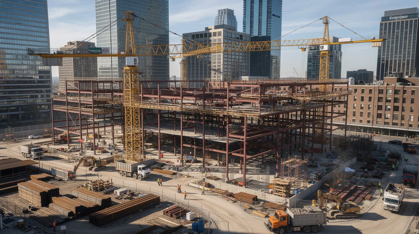 Detroit commercial construction activity tied to major mixed-use, infrastructure, and data center development in southeast Michigan.